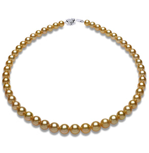 6mm x 9mm Mostly Round True AAA Quality Deep Gold-24K Color Saltwater Cultured Pearl Necklace