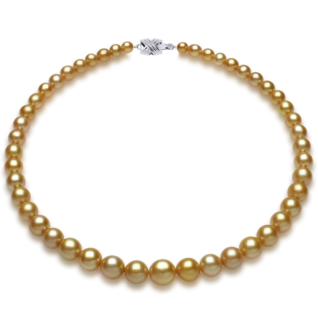 6mm x 10mm Mostly Round True AAA Quality Deep Gold-24K Color Saltwater Cultured Pearl Necklace