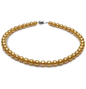 8mm x 10mm Round True AAA Quality Deep Gold-24K Color Saltwater Cultured Pearl Necklace