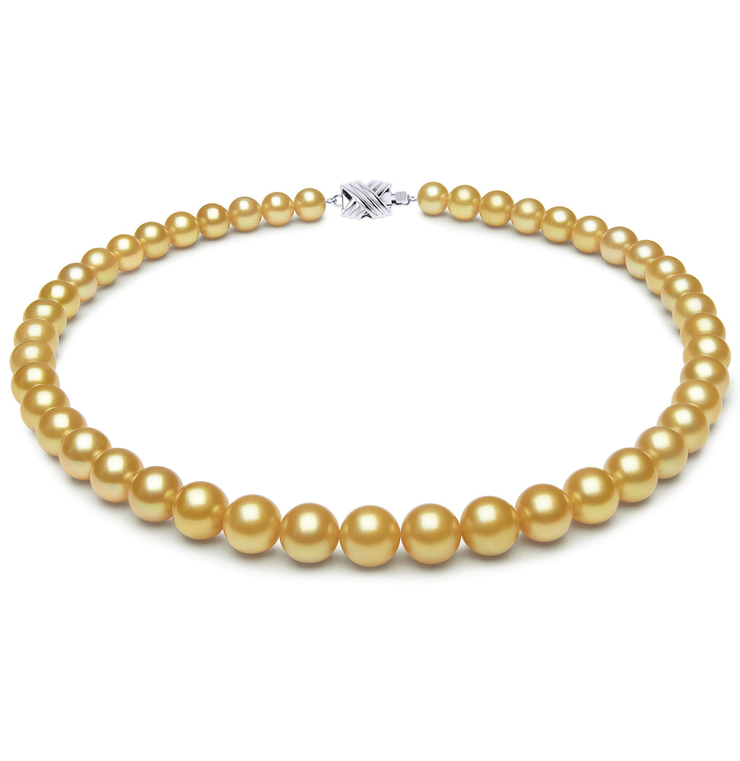 8mm x 9.5mm Round True AAA Quality Golden Saltwater Cultured Pearl Necklace
