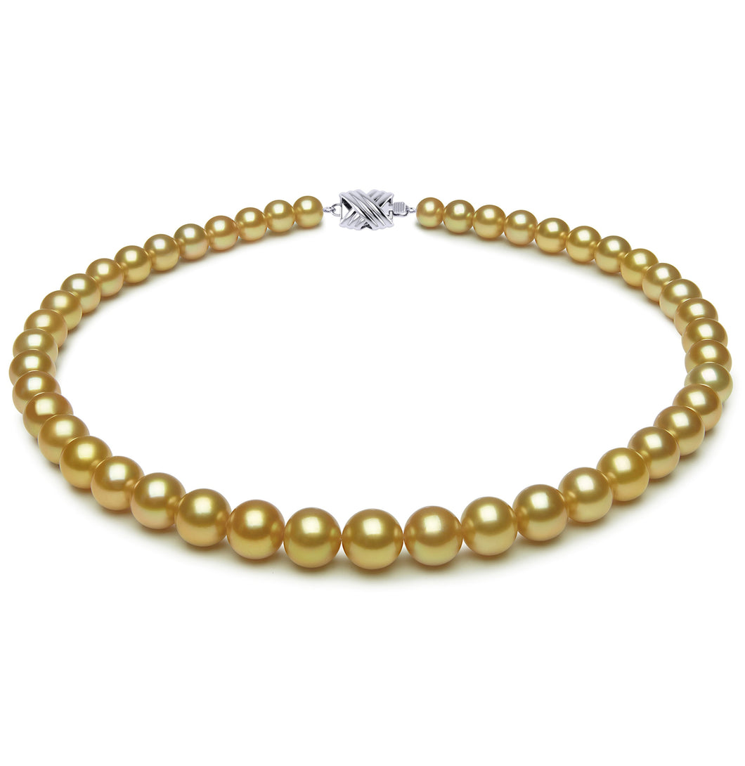 7mm x 9.5mm Round True AAA Quality Golden Saltwater Cultured Pearl Necklace