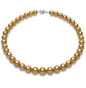 10mm x 12mm Mostly Round True AAA Quality Deep Gold-24K Color Saltwater Cultured Pearl Necklace