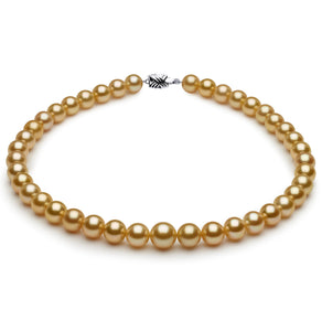 10mm x 11mm Round True AAA Quality Deep Gold-24K Color Saltwater Cultured Pearl Necklace