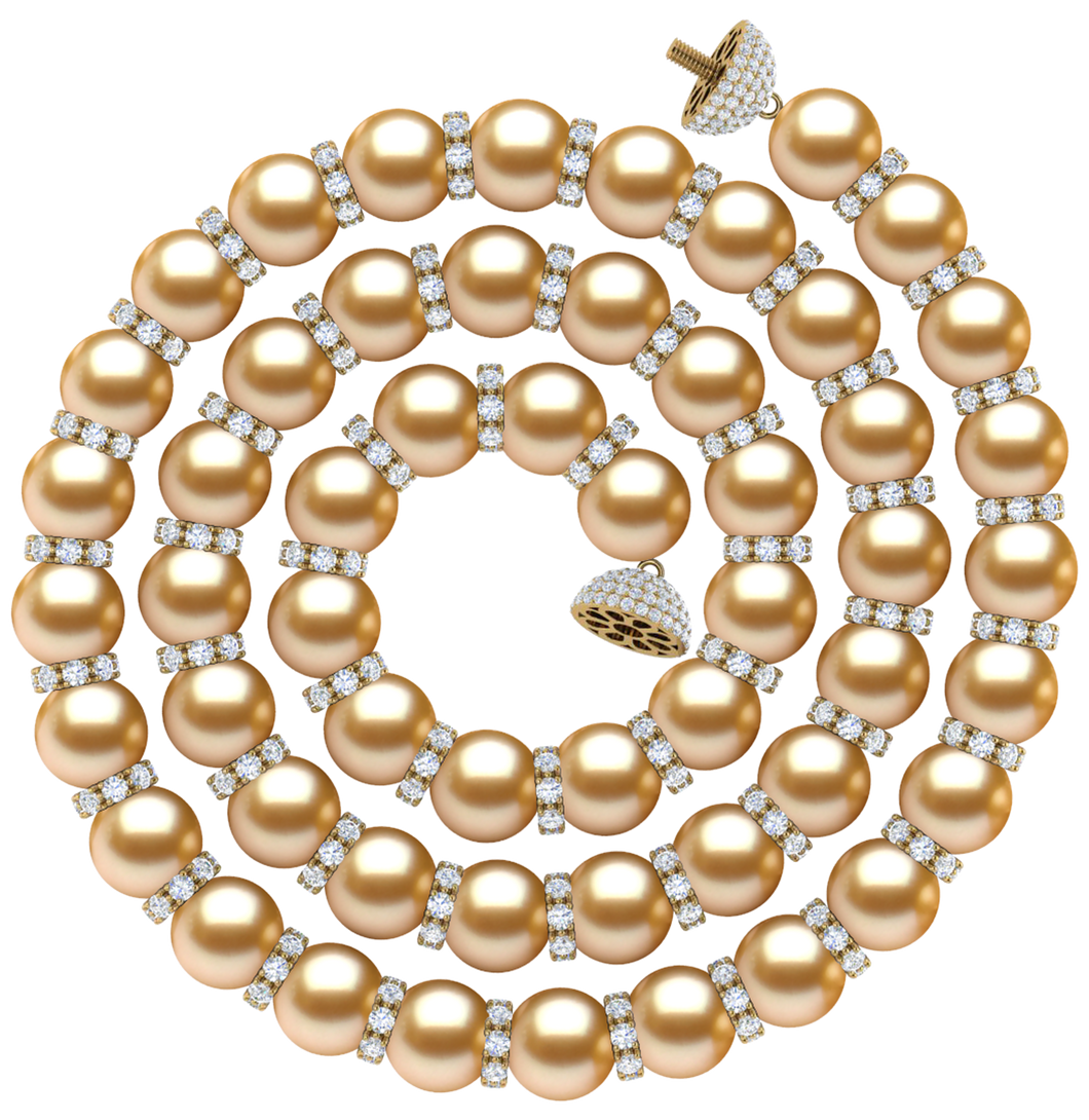 8mm Round True AAA Quality Golden Saltwater Cultured Pearl Necklace