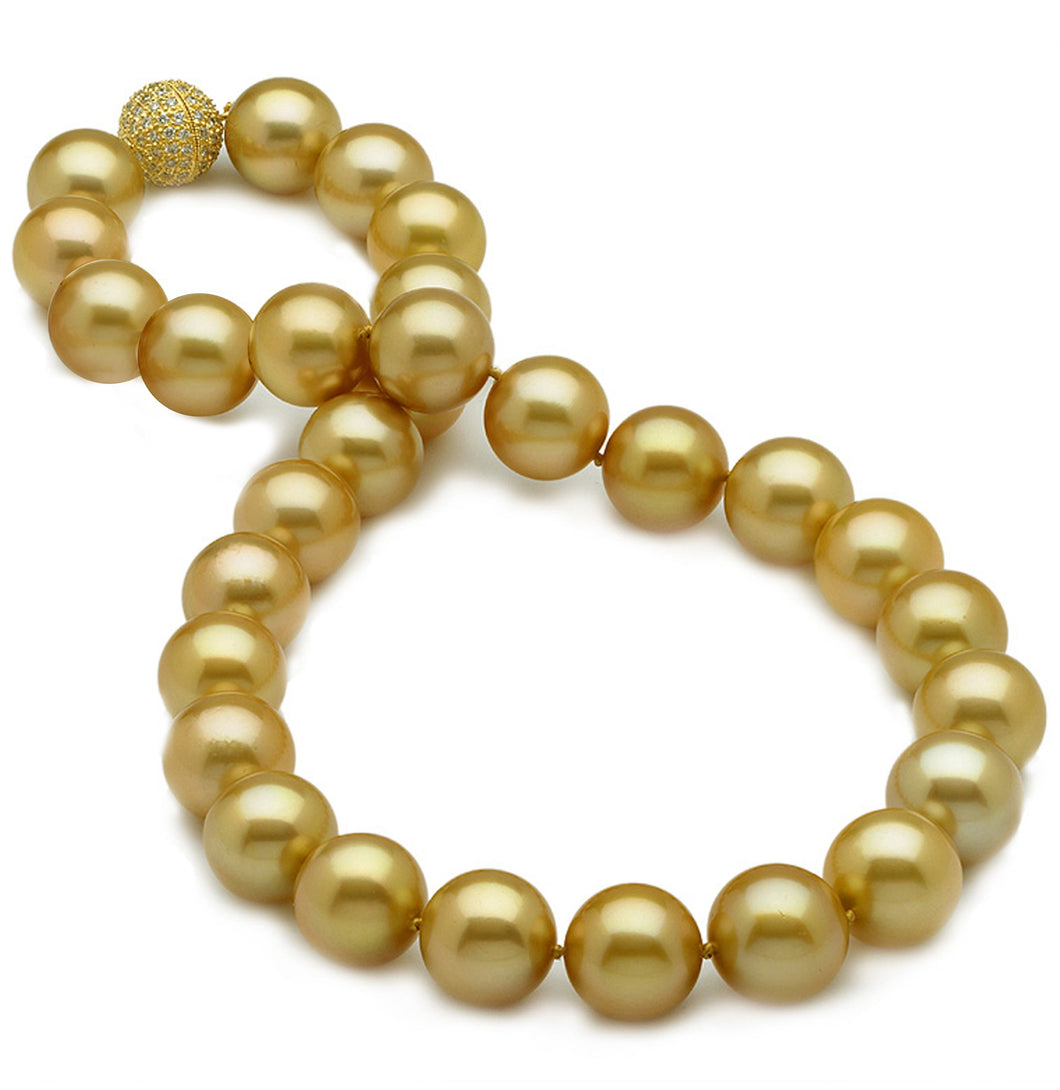 13mm x 15mm Round True AAA Quality Gold Saltwater Cultured Pearl Necklace