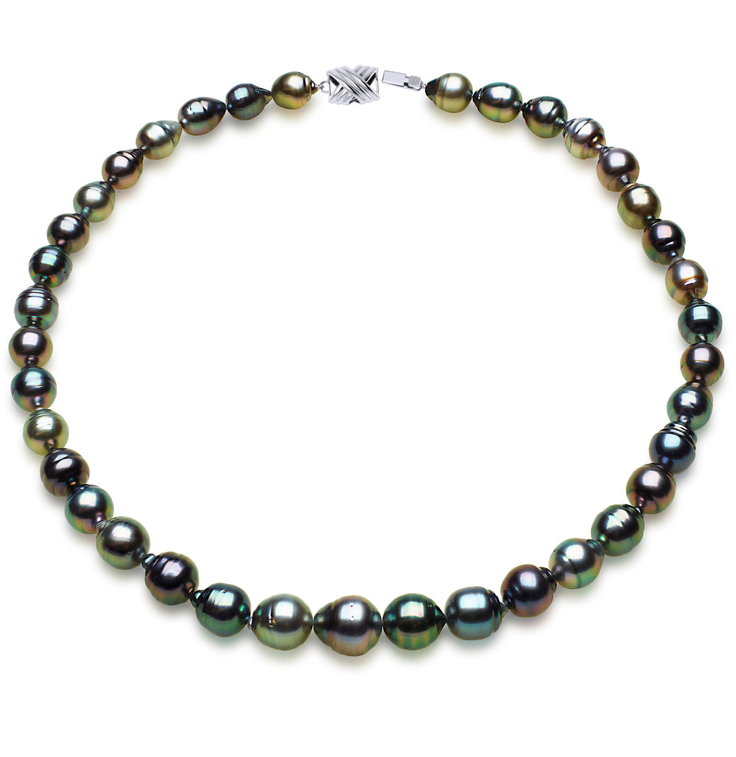 8 x 10mm Baroque True AAA Quality Multicolor Saltwater Cultured Pearl Necklace from French Polynesia with a Silver Clasp