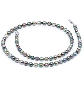 8 x 10mm Baroque True AAA Quality Multicolor Saltwater Cultured Pearl Necklace from French Polynesia with a Silver Clasp 32 Inches