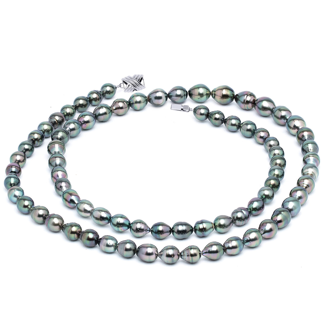 8 x 10mm Baroque True AAA Quality Peacock Saltwater Cultured Pearl Necklace from French Polynesia with a Silver Clasp 32 Inches