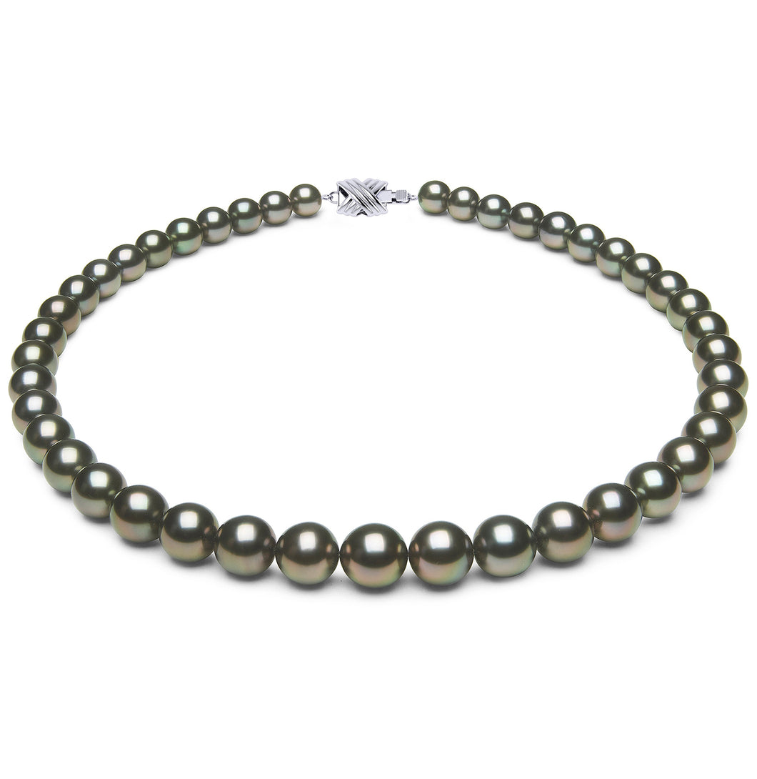 8 x 10mm Round True AAA Quality Peacock Saltwater Cultured Pearl Necklace from French Polynesia with a Silver Clasp