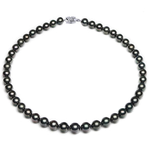 8 x 10mm Round True AAA Quality Dark Black Saltwater Tahitian Cultured Pearl Necklace