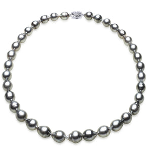 9 x 11mm Baroque True AAA Quality Grey Saltwater Cultured Pearl Necklace from French Polynesia with a Silver Clasp