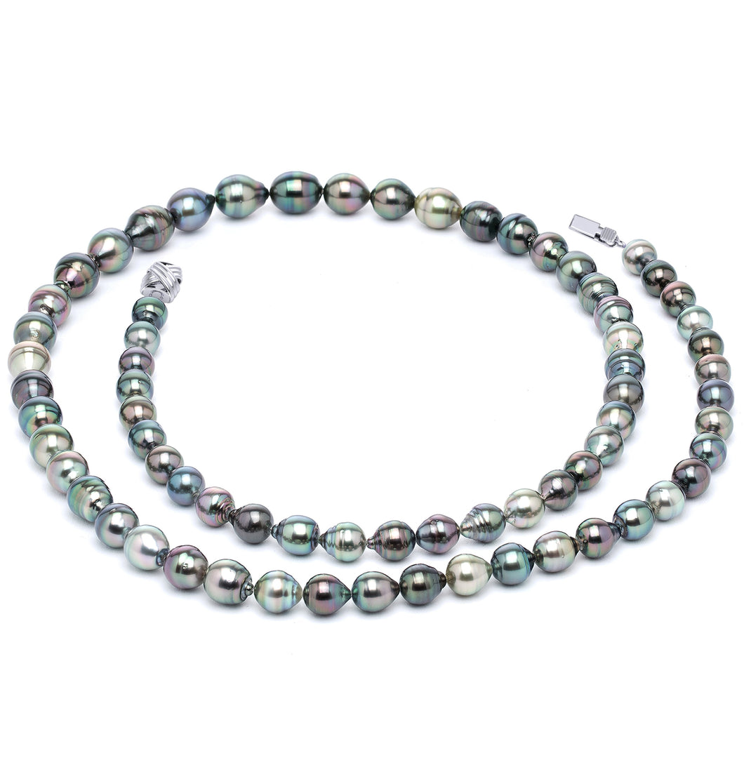 9 x 11mm Baroque True AAA Quality Multicolor Saltwater Cultured Pearl Necklace from French Polynesia with a Silver Clasp 32 Inches