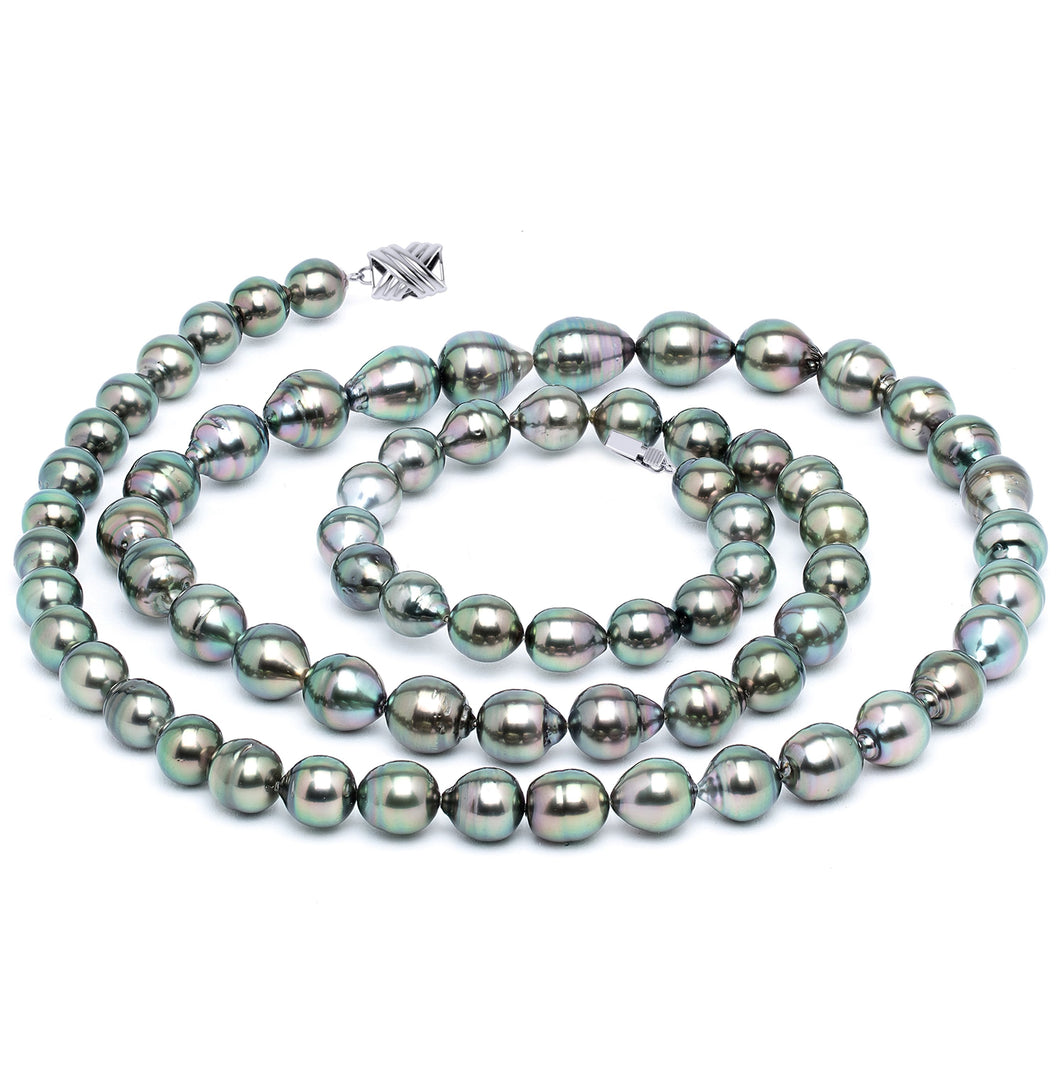 9 x 11mm Baroque True AAA Quality Peacock Saltwater Cultured Pearl Necklace from French Polynesia with a Silver Clasp 32 Inches