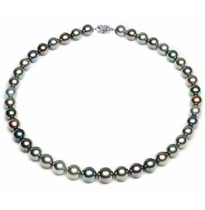 9 x 11mm Round True AAA Quality Multicolor Saltwater Cultured Pearl Necklace from French Polynesia with a Silver Clasp