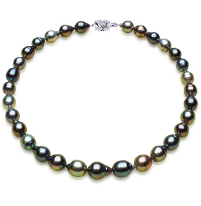 10 x 12mm Baroque True AAA Quality Multicolor Saltwater Cultured Pearl Necklace from French Polynesia with a Silver Clasp
