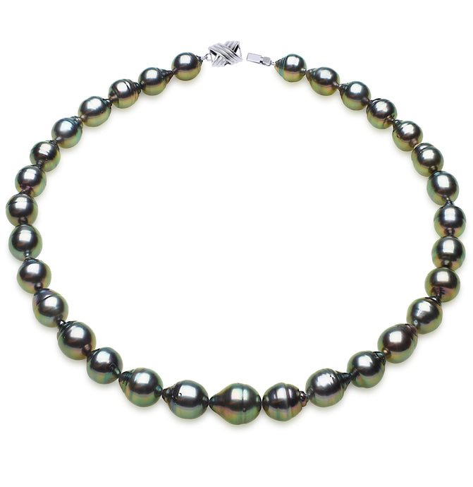 10 x 12mm Baroque True AAA Quality Peacock Saltwater Cultured Pearl Necklace from French Polynesia with a Silver Clasp