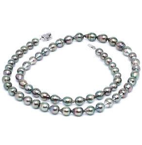 10 x 12mm Baroque True AAA Quality Peacock Saltwater Cultured Pearl Necklace from French Polynesia with a Silver Clasp 32 Inches