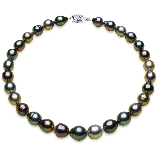 11 x 13mm Baroque True AAA Quality Multicolor Saltwater Cultured Pearl Necklace from French Polynesia with a Silver Clasp