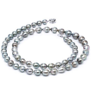 11 x 13mm Baroque True AAA Quality Grey Saltwater Cultured Pearl Necklace from French Polynesia with a Silver Clasp 32 Inches