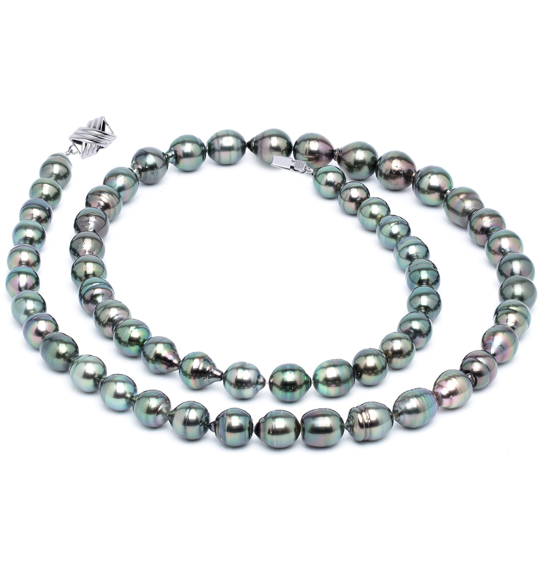 11 x 13mm Baroque True AAA Quality Peacock Saltwater Cultured Pearl Necklace from French Polynesia with a Silver Clasp 32 Inches