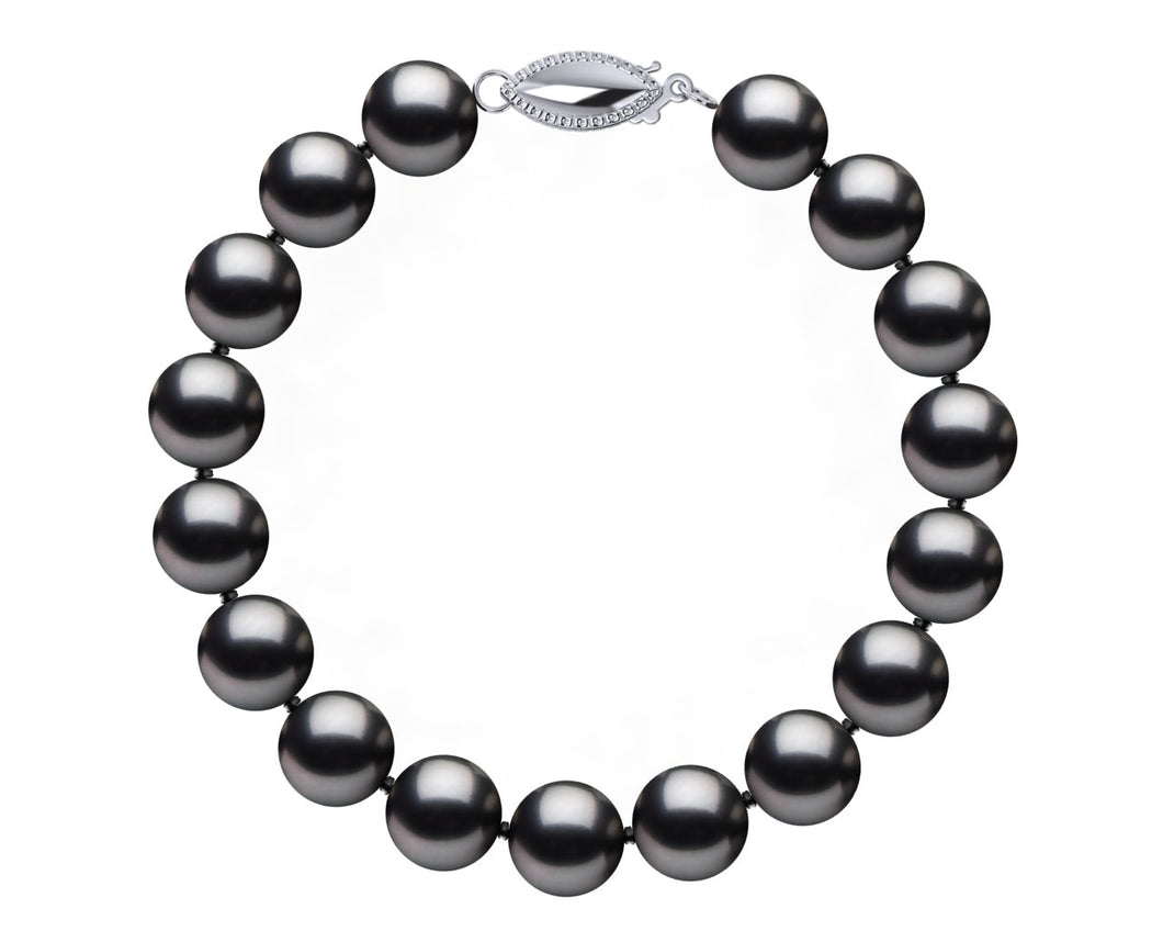 9mm to 10mm Black Freshwater 7 Inch Bracelet with Silver Clasp