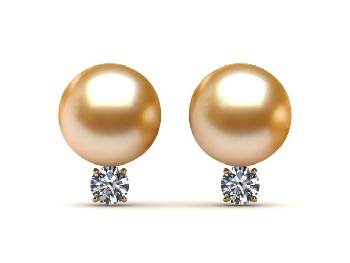 Golden South Sea Pearl and Diamond Solitaire Earring