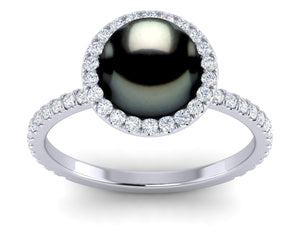 Tahitian Pearl Diamond Halo Ring