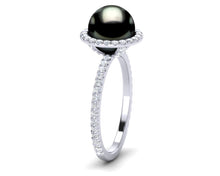 Load image into Gallery viewer, Tahitian Pearl Diamond Halo Ring