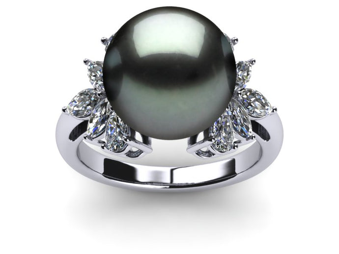 Tahitian Pearl Cluster Diamond Ring
