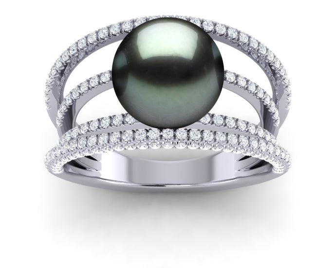 Tahitian Pearl Multi-Band Diamond Ring
