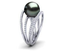 Load image into Gallery viewer, Tahitian Pearl Multi-Band Diamond Ring