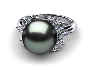 Tahitian Pearl Cluster Diamond Ring