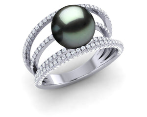 Tahitian Pearl Multi-Band Diamond Ring