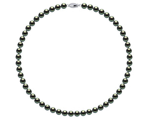 5.5 x 6mm AAA Black Green Freshwater Pearl Necklace