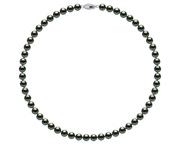 5.5 x 6mm AAA Black Green Freshwater Pearl Necklace