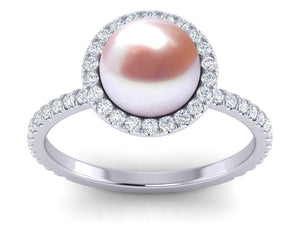 Freshwater Pearl Diamond Halo Ring