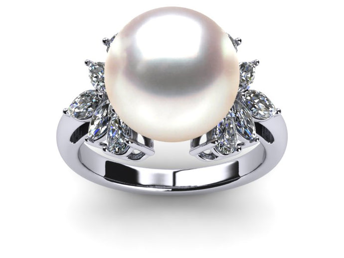 South Sea Pearl Cluster Diamond Ring