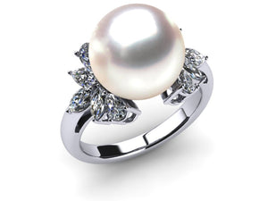 South Sea Pearl Cluster Diamond Ring