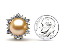 Load image into Gallery viewer, Golden Pearl Diamond Surround Earring