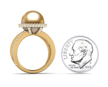Load image into Gallery viewer, Golden Double Band Pave Halo Ring