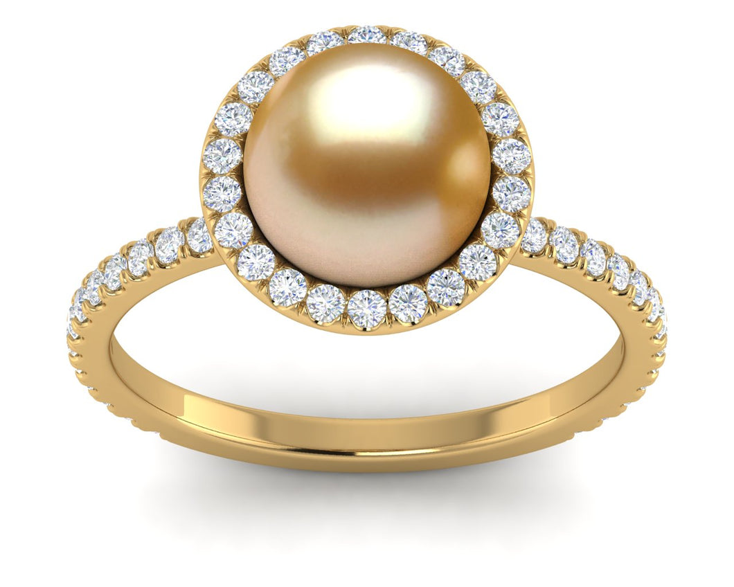 Golden Pearl Diamond Halo Ring