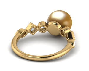 Golden Pearl Geometry Ring