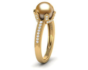 Golden Pearl Crown Ring