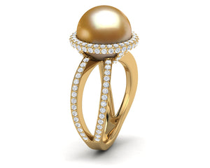 Golden Double Band Pave Halo Ring