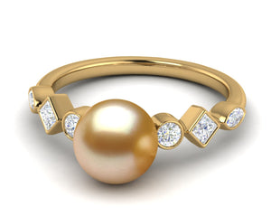 Golden Pearl Geometry Ring