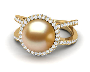Golden Double Band Pave Halo Ring