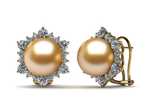 Golden Pearl Diamond Surround Earring