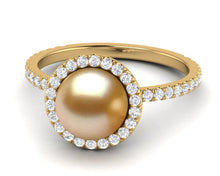 Load image into Gallery viewer, Golden Pearl Diamond Halo Ring