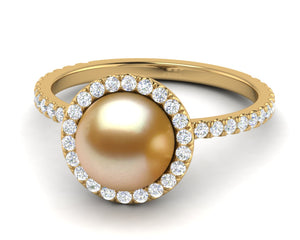 Golden Pearl Diamond Halo Ring