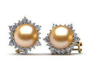 Golden Pearl Diamond Surround Earring